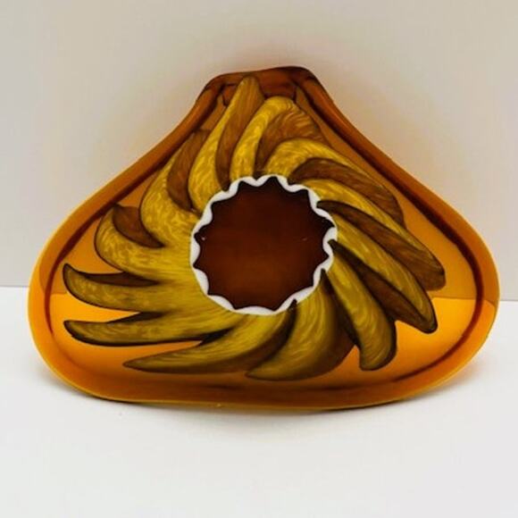 Vintage Mid-Century Italian Fratelli Toso Murano Amber & Gold Swirl Glass Bowl - Picture 3 of 10